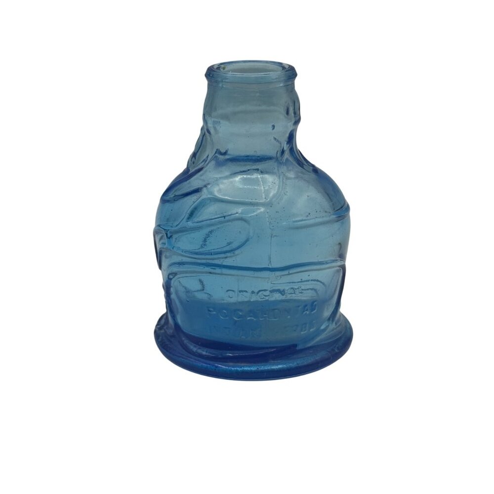 Vintage Blue Glass Pocahontas Indian Herbs Bottle